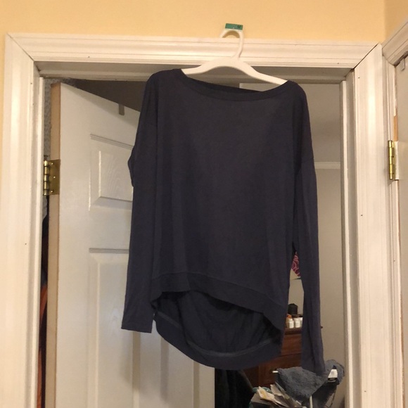 Brushed Jersey long sleeve crew shirt with draped back in denim blue color - Picture 2 of 5